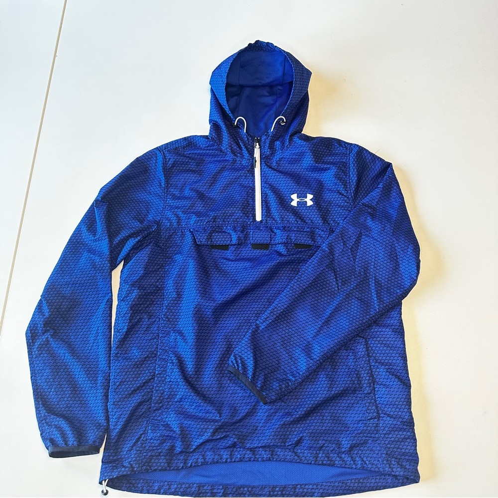 Under Armour Men's Size M Blue Quarter Zip Hooded Rain Jacket